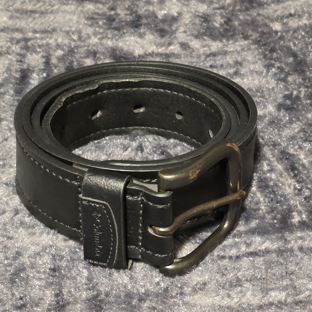 Columbia Men’s Leather Belt Black X Large XL Size 42-44 Logo Dark Buckle